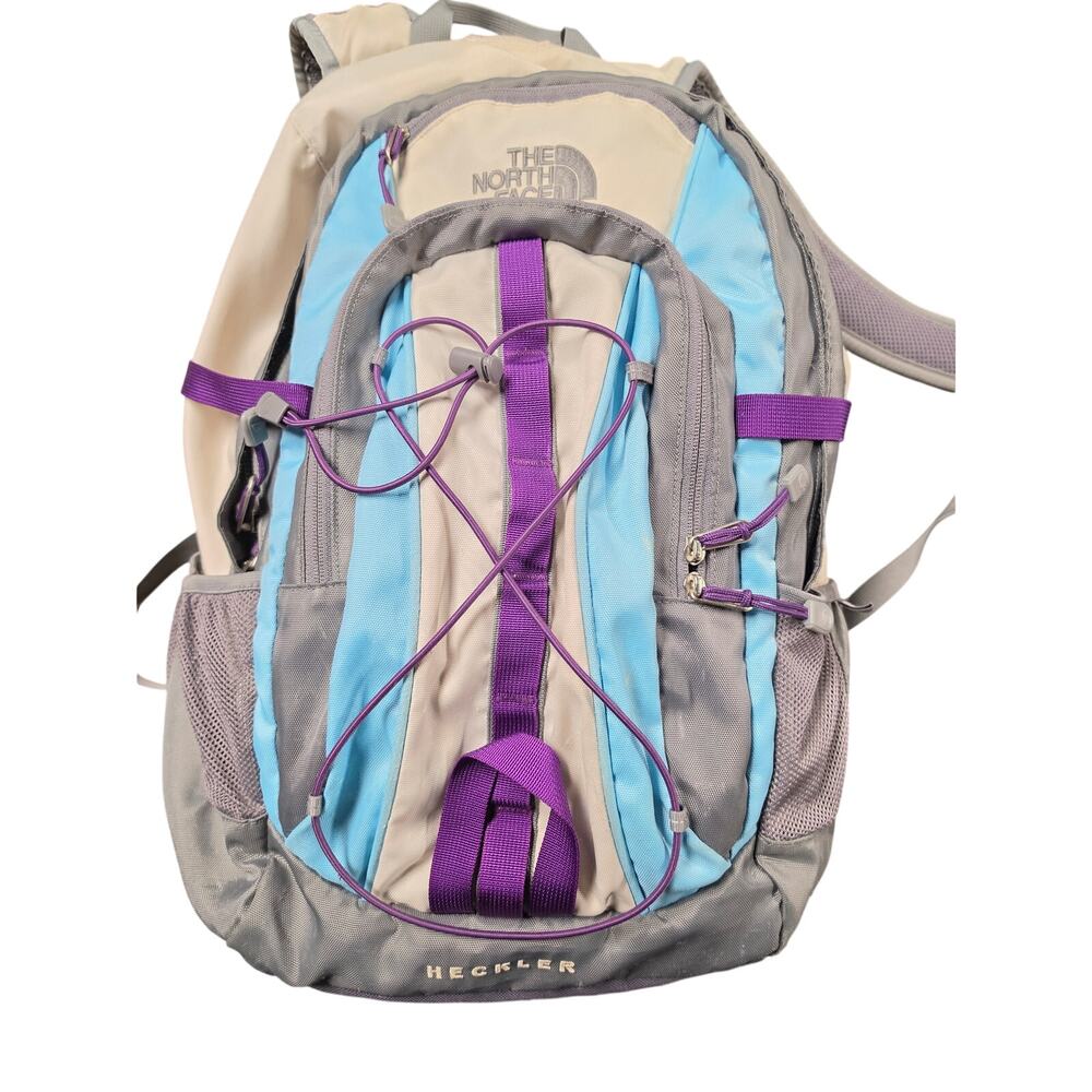 The North Face Heckler Backpack Gray Blue Purple Hiking Laptop Daypack